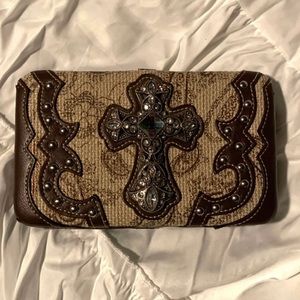 Brown Studded Cross Wallet